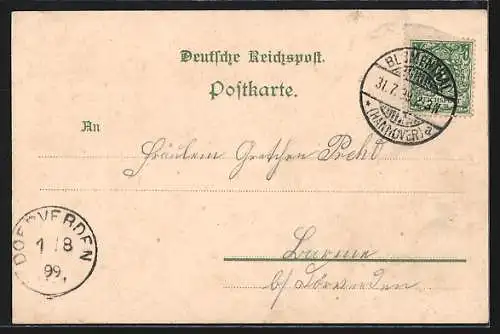 Lithographie Blumenthal / Hannover, Heidemann's Hotel, Garten-Restaurant, Kegelbahn