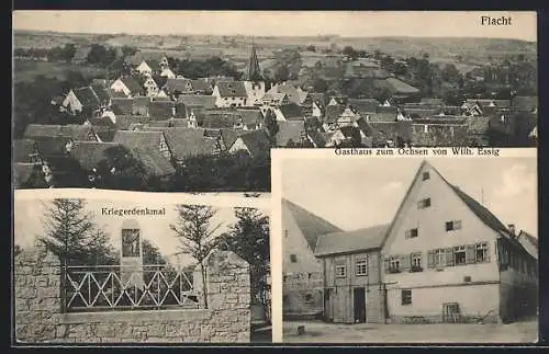 AK Flacht, Gasthaus zum Ochsen von Wilh. Essig, Kriegerdenkmal