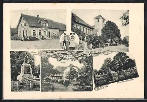 AK Memprechtshofen, Gasthaus zur Linde von Julius Grossholz, Kirche, Pfarrhaus, Kriegerdenkmal