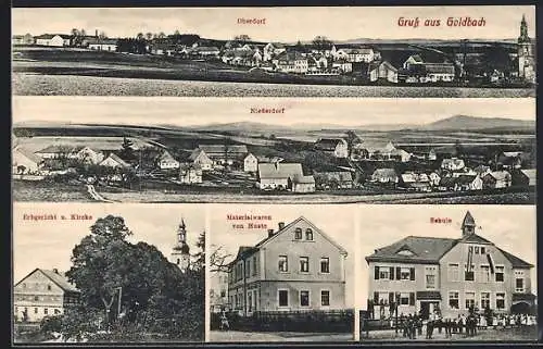 AK Goldbach / Bischofswerda, Geschäft von Huste, Schule, Oberdorf, Niederdorf, Erbgerich