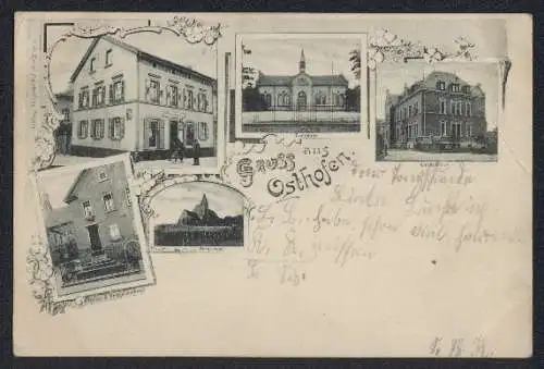 AK Osthofen, Geschäft Fr. Kunkel, Bergkirche, Amtsgericht, Turnhalle