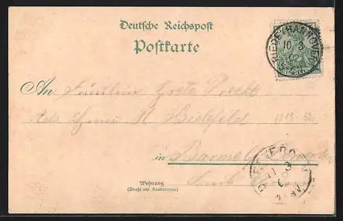 Lithographie Riede / Verden, Hartjes Gasthof Neuenkrug, Inh. H. Orthmann, Garten, Blick von der Plattform