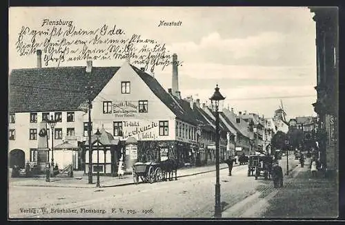 AK Flensburg, Gasthaus und Logierhaus Peter Hansen Stadt Altona in der Neustadt-Strasse