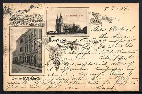 AK Worms, Gasthof zur Cajüte, Liebfrauenkirche