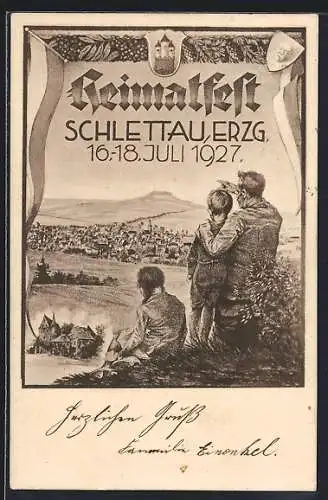 Künstler-AK Schlettau / Erzgeb., Festpostkarte, Heimatfest 1927