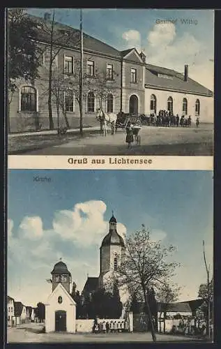 AK Lichtensee, Gasthof Wittig, Kirche
