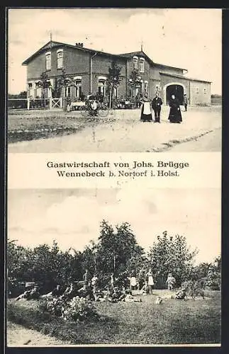 AK Wennebeck b. Nortorf / Holst., Gasthaus von Johs. Brügge Soldaten posieren im Garten