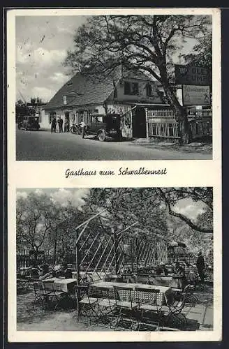 AK Leipzig, Gasthaus zum Schwalbennest, BP Olex-Pumpe, Garten