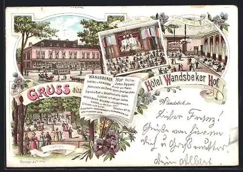 Lithographie Hamburg-Wandsbek, Hotel Wandsbeker Hof, Bes. Johs. Eggert