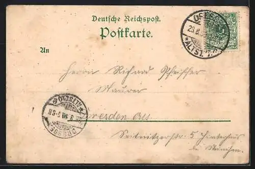 Lithographie Räcknitz b. Dresden, Gasthof Elysium, Moreau-Denkmal