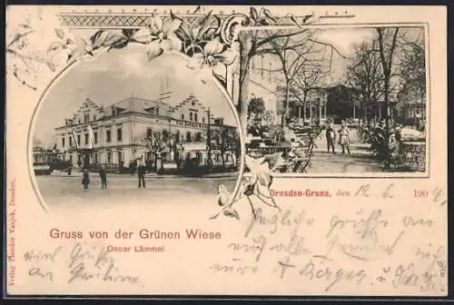 AK Dresden-Gruna, Gasthaus zur Grünen Wiese v. Oscar Lämmel