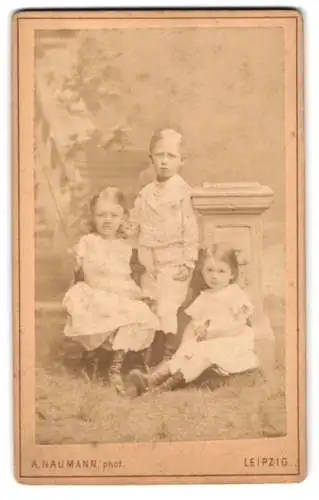 Fotografie A. Naumann, Leipzig, Reichels Garten, Kinderporträt vor steinernem Geländer
