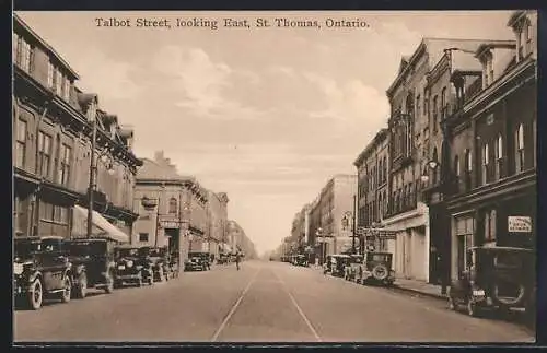 AK St. Thomas /Ont., Talbot Street, looking East with different shops