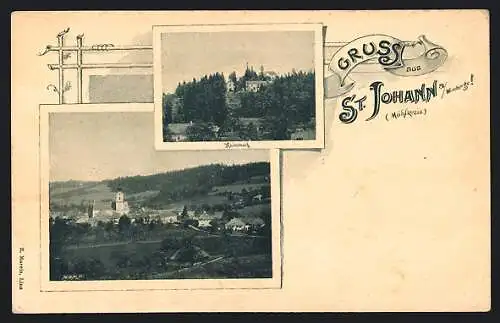 AK St. Johann a. Wimberg, Haunsberg und Ortsansicht