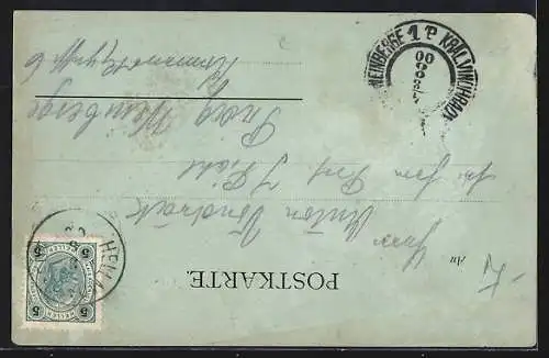 Mondschein-AK Hellmonsödt, Ortsansicht aus der Vogelschau