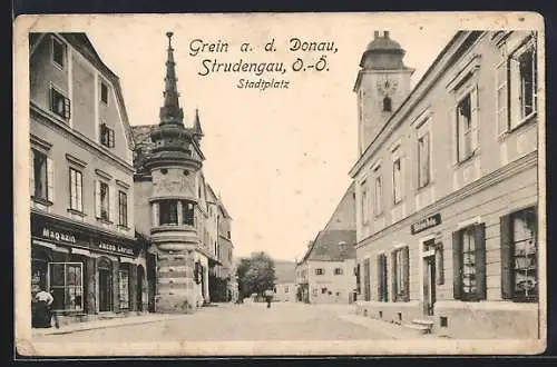 AK Grein a. d. Donau, Geschäft von Jacob Christ am Stadtplatz