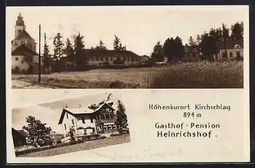 AK Kirchschlag bei Linz, Gasthof-Pension Heinrichshof und Ortsansicht