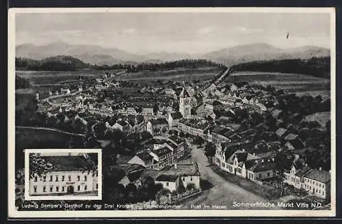 AK Vitis /N. D., Ludwig Semper`s Gasthof zu den Drei Kronen mit Ortsansicht