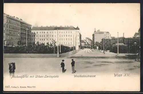 AK Wien, Neubaugürtel mit Urban-Loritzplatz, Westbahnstrasse, Kreuzung mit Café Neubau