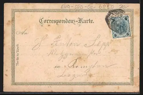 Lithographie Dornbirn, Totalansicht, Kirche & Rappenlochschlucht