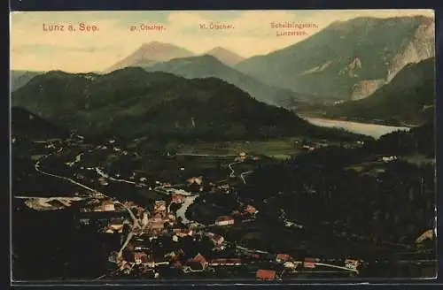 AK Lunz a. See, Totalansicht mit Ötscher aus der Vogelschau