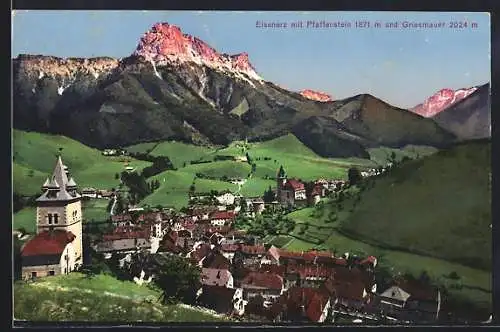 AK Eisenerz, Ortsansicht mit Pfaffenstein u. Griesmauer