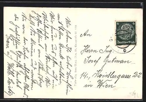 AK Langschlag /N. D., Totalansicht mit Fernblick aus der Vogelschau