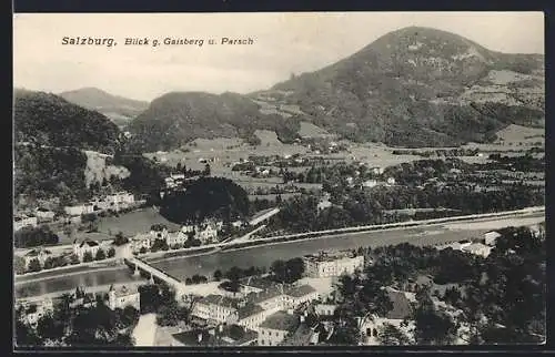 AK Salzburg, Ortsansicht mit Brücke, Gaisberg u. Parsch aus der Vogelschau