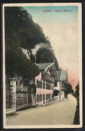 AK Kufstein, Gasthaus Klause mit Strassenpartie