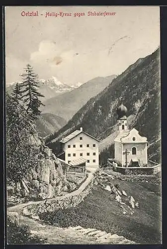 AK Sölden /Oetztal, Heilig-Kreuz gegen Stubaierferner