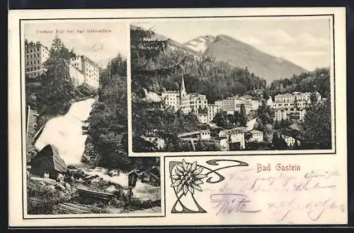 AK Badgastein, Unterer Fall, Teilansicht aus der Vogelschau