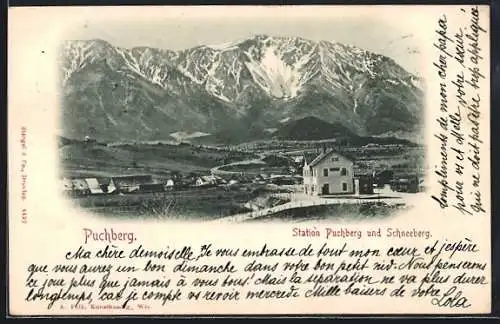 AK Puchberg am Schneeberg, Station Puchberg und Schneeberg aus der Vogelschau