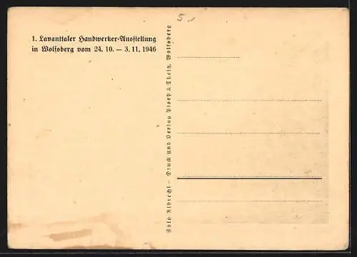 AK Wolfsberg, 1. Lavanttaler Handwerker-Ausstellung 1946, Strassenpartie mit Bäckerei Probst und Denkmal