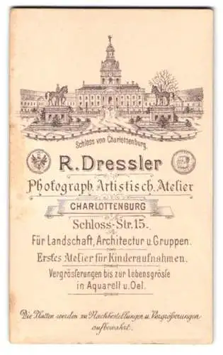 Fotografie R. Dressler, Charlottenburg, Schloss-Str. 15, Blick zum Schloss Charlottenburg nebst Anschrift