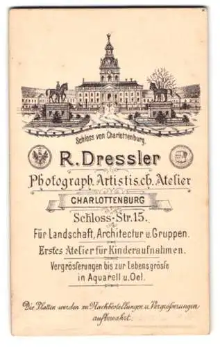 Fotografie R. Dressler, Charlottenburg, Schloss-Str. 15, Blick zum Schloss Charlottenburg nebst Anschrift