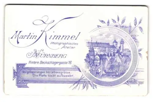 Fotografie Martin Kimmel, Nürnberg, Hintere Beckschlagergasse 16, Blick nach der Stadt nebst Anschrift