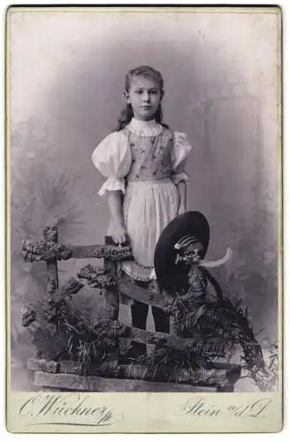 Fotografie C. Wüchner, Stein a/d Donau, Hauptstrasse 61, Mädchen im Sommerkleid mit grossem Hut