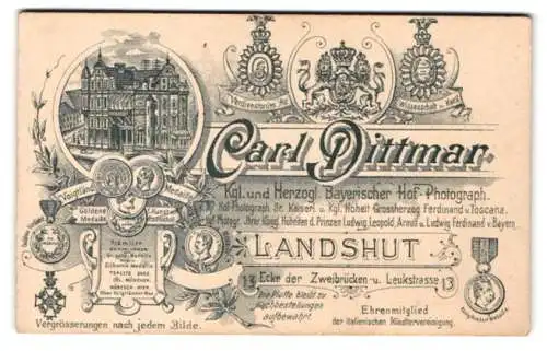 Fotografie Carl Dittmar, Landshut, Ecke der Zweibrücken- und Leukstrasse 13, Medaillen & Verdienstorden, Atelierhaus