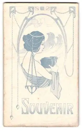 Fotografie unbekannter Fotograf und Ort, Fotografin im Jugendstil mit Plattenkamera
