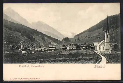 AK Lanersbach im Zillertal, Teilansicht mit Kirche im Tuxertal