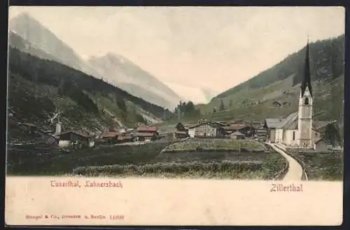 AK Lanersbach im Zillertal, Partie am Ortsrand mit Kirche