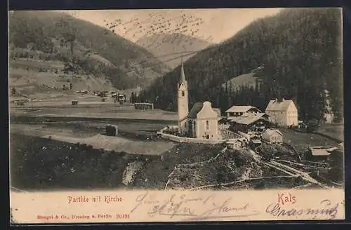 AK Kals, Ortspartie mit Kirche