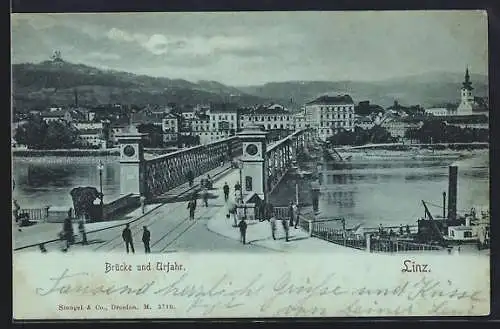 Mondschein-AK Linz, Brücke und Urfahr