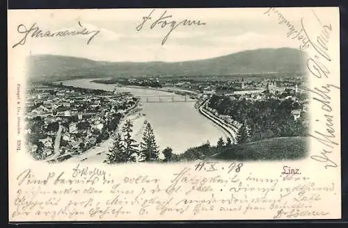 AK Linz a.d. Donau, Flusspartie mit Brücke