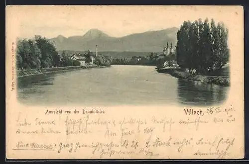 AK Villach, Blick von einer Brücke über die Drau, um 1900