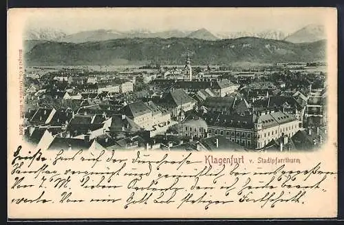AK Klagenfurt, Teilansicht vom Stadtpfarrturm