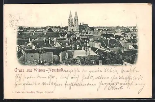 AK Wiener-Neustadt, Teilansicht mit Kirche