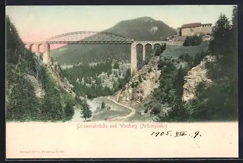 AK Wiesberg /Arlbergbahn, Panorama mit Trisannabrücke
