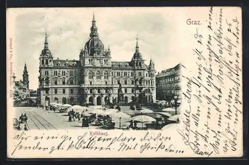 AK Graz, Rathaus mit Markt