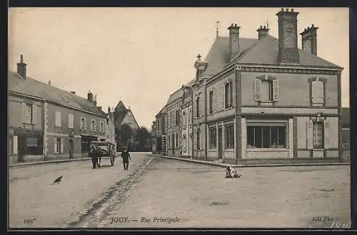 AK Jouy, Rue Principale avec bâtiments et passants